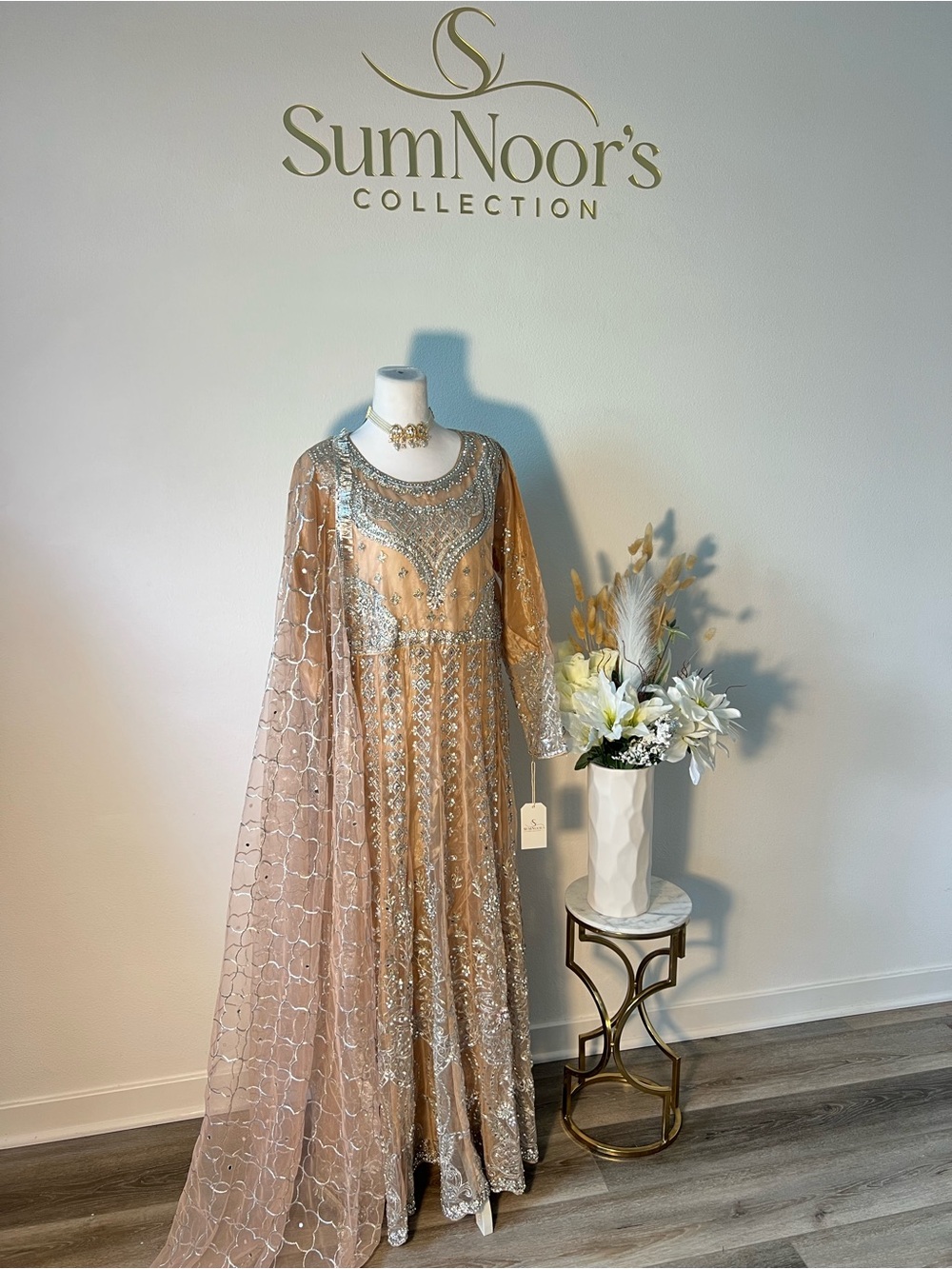 Pakistani Maxi Elegant Embellished Peach Evening Dress (2 piece)